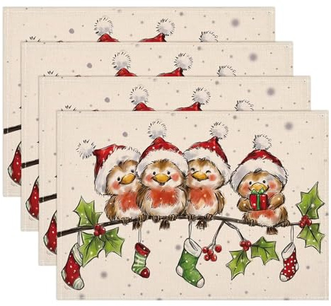 4er Set Platzsets Weihnachten 30x45cm Weihnachts Bedruckte Tischsets Abwaschbar Leinen für Tischdek Küche Party Deko