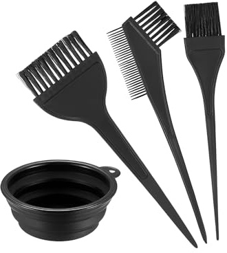 Hair Dye Set Hair Coloring Brush Dying Bleaching Kit Highlighting Hair Applicator Tool Black Double Sided Tinting Comb Foldable Mixing Bowl Professional DIY Beauty Salon Dyeing Home Accessory(4pc)