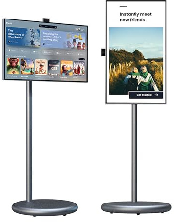 HYHACYH 27 Inch Portable Rolling TV, Wireless WiFi Smart TV with Rechargeable Battery, Portable Smart Touch Screen Monitor on Wheels, Android 13, for Bedroom, Camping & RV