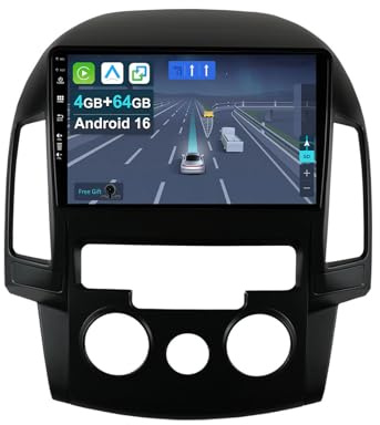 [4+64G] Android 16 Car Stereo Radio for Hyundai I30 2006-2011-IPS 9 Inch 2 Din Head Unit with Carplay | Android Auto | Mirror Link | GPS Navigation Navi | Bluetooth | Camera