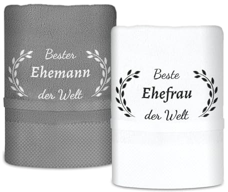 PIAKAZIQA Hochzeitsgeschenke für Brautpaar, 2er Fuer Besticktes Paar Handtuch Baumwolle,Jahrestag Geschenk für Männer Damen, Praktisch Hochzeit Geburtstag Geschenk für Ihn Sie Beste Ehemann Ehefrau