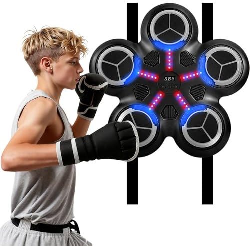 OBEST Music Boxing Machine Boxmaschine Musik-Boxziel für Kinder, Wandmontage mit Boxhandschuhen, mit LED-Bildschirm, Indoor-Ziel-Training, Geschenk für Jungen