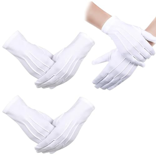 JYNXOR 3 Paar Nikolaus Handschuhe Weiß Baumwolle Kostüm Erwachsene, Weihnachten, Karneval, Halloween, Fasching, Mottoparty, Verkleidung, Theater(mit Biesen in Einheitsgröße)