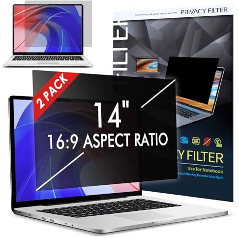 LAMA [2 PACK 14 Inch Universal Laptop Privacy Screen Filter for 14 Laptop Monitor (16:9), Anti-Blue Light/Anti-Glare/UV Privacy 14 Screen Protector (WxH: 310mm*174mm), Protect Eye & Information