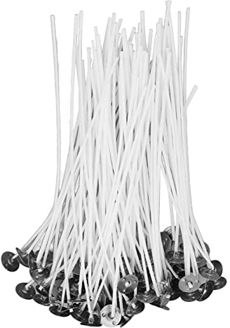 TARSHYRY 100 Stück Dochte aus Natürlicher Baumwolle, 15 cm, mit Metallsockel für Selbstgemachte Duftkerzen und Wachsherstellung