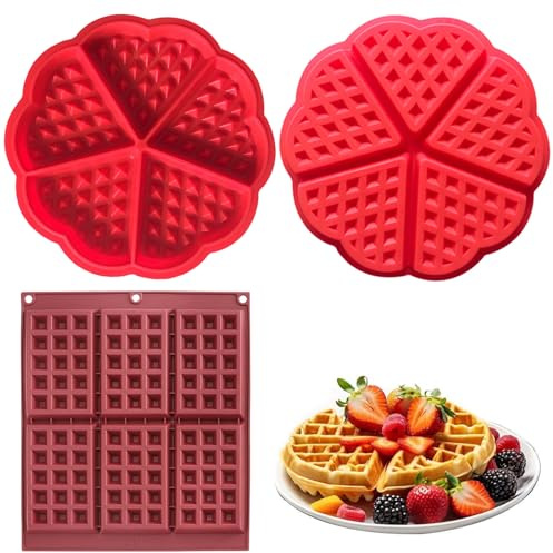 YUZHEDM 3 Stück Silikon Waffeln Backform Herz und Rechteckige Waffeln Formkuchenform Schokoladen Süßigkeiten Formen Silikon Waffelform Back-Form Waffel-Förmchen Für Backen, Muffin Waffelns
