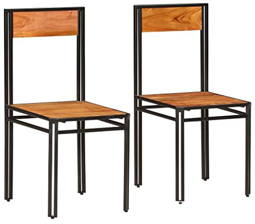 Mhdvray Esszimmerstühle Set 2er aus Akazienholz 43x43x90 cm moderner Dining Chair mit Stahlgestell braun massiv poliert für Esszimmer Küche Wohnzimmer