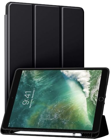 Techsuit für iPad Air 10.5 2019 und Pro 10.5 2017 Hülle mit Stifthalter, Dreifach Ständer, Schlankem Design, Auto Sleep Wake, Präzisen Aussparungen, Flex Trifold Series, Schwarz