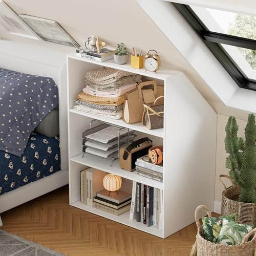 MSFE Dachschrägenschrank Offen Dachschrägenregal 100 x 80 x 52CM Kleiderschrank im schräger Wand Bücherregal in Holz geeignet für die platzsparende Aufbewahrung unter Dachschrägen Weiß