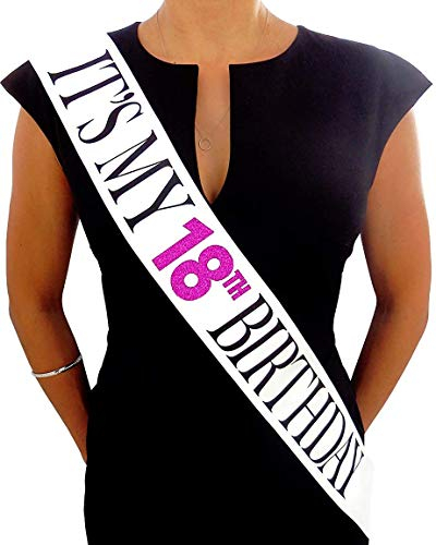Sterling James Co. It's My 18Th Birthday Weiße Satin Schärpe Glitzer – Party Geburtstag Deko Zubehör Spaß- Lustiges Geburtstag Geschenk