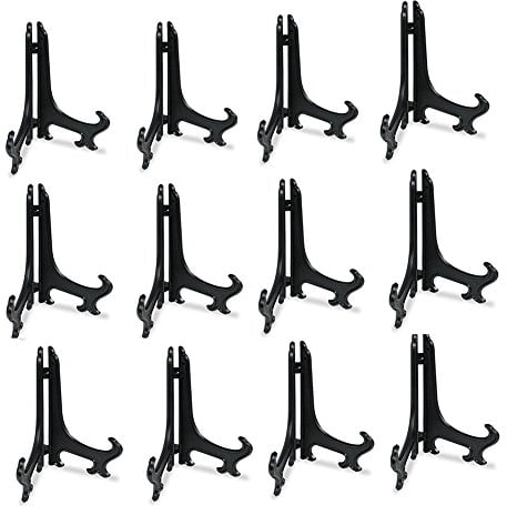 Tincogo 6 Black 12pcs/set Plastic Easels Plate Display Stands Picture Frame Holder