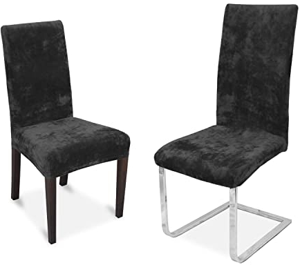 BEAUTEX Maya Samt Mirofaser Stuhlhusse, elastische Stretch Husse Bi-Elastic, Farbe wählbar, Schwarz