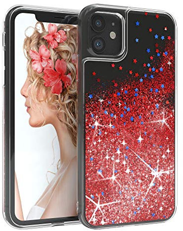 EAZY CASE Hülle kompatibel mit iPhone 11 Schutzhülle mit Flüssig-Glitzer, Handyhülle, Schutzhülle, Back Cover mit Glitter Flüssigkeit, TPU/Silikon, Transparent/Durchsichtig, Rot