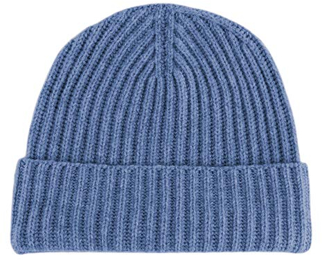 Love Cashmere Gerippte Herren-Beanie-Mütze aus 100 % Kaschmir, denim-blau, Einheitsgröße