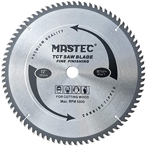 MASTEC 12 Inch 80 Tooth Table Saw Blade Fine Finishing for Wood Cutting with 1-Inch Arbor