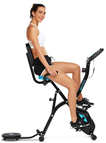 ANCHEER Heimtrainer Fahrrad mit APP-Anschluss F-Bike, Stützgewicht 125 kg Heimtrainer Klappbar X-Bike, mit 10-stufig einstellbarem Magnetwiderstand Klappbar Heimtrainer, Pulsmessung, Platz sparen