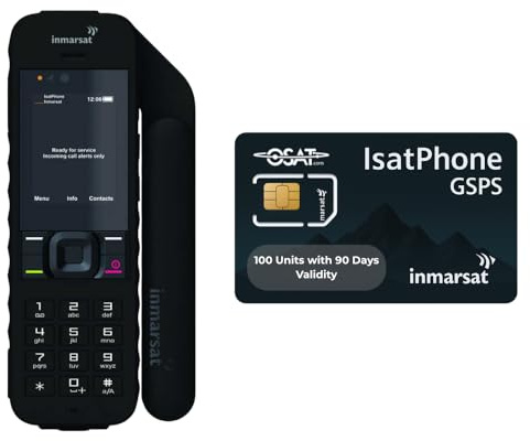 OSAT Inmarsat IsatPhone 2 + 100 Unit (67 Minutes) Global Prepaid SIM Valid for 90 Days | Global Satellite Phone with Reliable Voice | Long Battery Life | GPS Tracking | Weather-Resistant Design