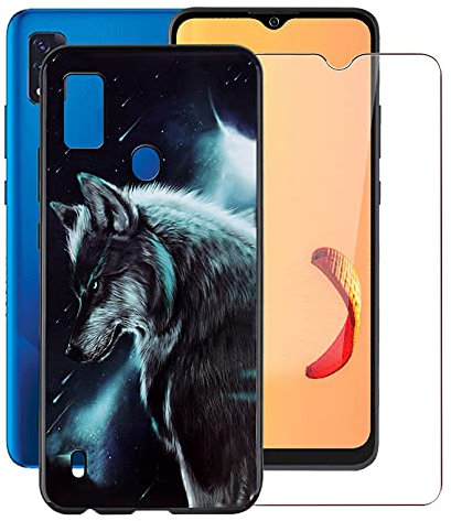 KJYF para ZTE Blade A51 Funda + Cristal Templado, Case Caso Negro Suave Silicona Cover TPU Carcasa Vidrio Templado Protector para ZTE Blade A51 (6.52) - WMA16