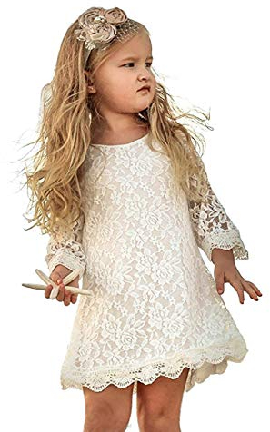 MIXIDON Vestito Bambina Elegante Fiori in Pizzo Nozze Festa Damigella d'Onore 2-3 Anni