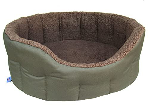 P & L Superior Pet Beds P&L Premium Oval Drop Fronted Bolster Style Heavy Duty Fleece Lined Softee Dog Bed Colour Green/Mushroom Size Large—Internal L76cm X W64cm X H24cm / Base Cushion 8cm thickness