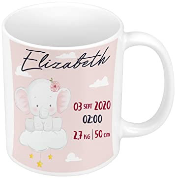 Mug Céramique Naissance Personnalisable Illustration Animaux Faire-Part Idée Cadeau Bébé Parent Nouveau Né