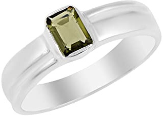 Ravishing Impressions Jewellery 925er Sterlingsilber, rechteckig, grüner Moldavit, Statement-Cocktail-Ring für Frauen, Geschenke, Stein, Moldavit, Stein:, Moldavit
