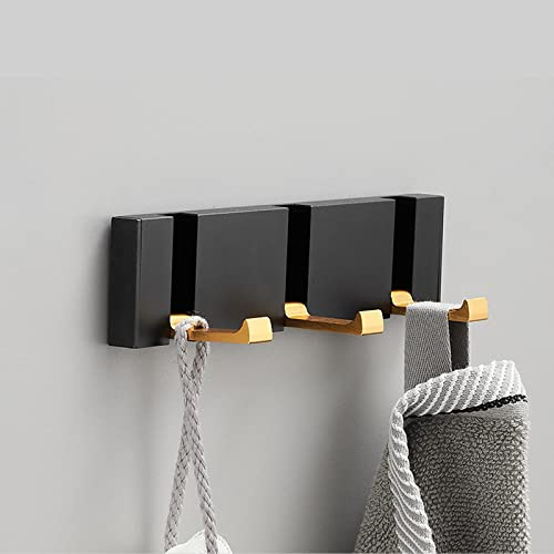 Spotact Wandgarderobe 90 Grad 3 Haken Aufhänger Schwarz Goldenes Metall Handtuchhalter 21x5x1,5 cm Rostfreier Kleiderhaken für Eingangsbereich Badezimmer Schlafzimmer Küche (T2 3 Haken, Schwarz Gold)