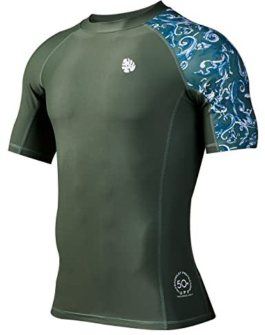 HUGE SPORTS Mens Rash Vest Short Sleeve Rash Guard Quick Drying Wetsuit Swimming Shirts for Surfing (Splash,M)