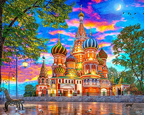 Majestic by Springbok 1000 Piece Jigsaw Puzzle Sunset at St Basil's - Made in USA - Compact Box