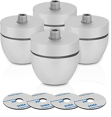 High-end 33x30mm Solid Aluminum Feet Speaker Isolation Stands with Stainless Steel Ball Speaker Spikes Absorber Vibration Damper for HiFi Speaker Audio Amplifier DAC CD(Silver, 4pcs)