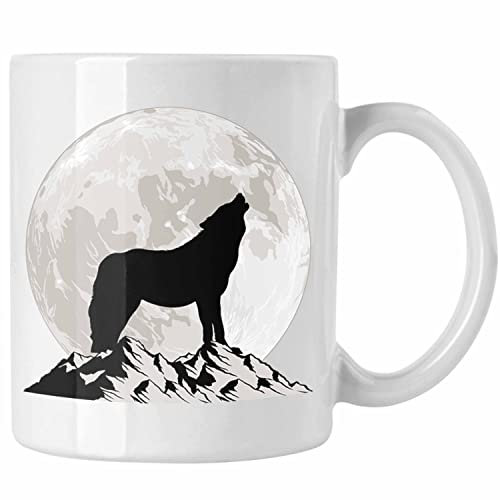 Trendation - Wolf Tasse Geschenk Wolf Im Mondlicht Geschenkidee Grafik (Weiß)