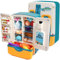 BAKAJI Frigorifero da Cucina Giocattolo Gioco per Bambini con Distributore di Ghiaccio Vapore 32 Pezzi Mini Frigo Giochi Giocattoli Piccolo Cuoco Cucina Simulazione Realistico Colore Azzurro con Luci