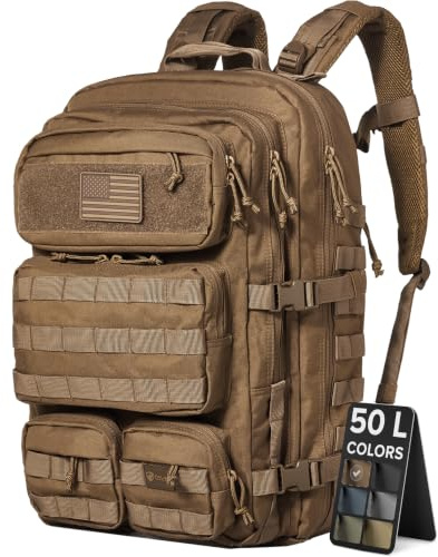 Falko Taktischer Rucksack für Damen und Herren, 50 l, 2,4 x stärker, großer Militär-Molle-Rucksack, Notfall-Outdoor-Rucksack
