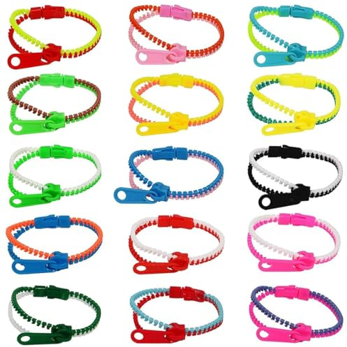 15 gemischte Farben Reißverschluss-Armbänder, sensorisches Spielzeug, Stressabbau, Freundschaft Spiel Kindergeburtstag Partytüten für Jungen Mädchen Gastgeschenken Belohnungen Mitgebesel