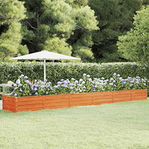 Tidyard Jardinières d'extérieur en bois pour plantes, grand pot de fleurs, jardinière en acier Corten, jardin, balcon ou terrasse, potager urbain gris, 600 x 80 x 45 cm