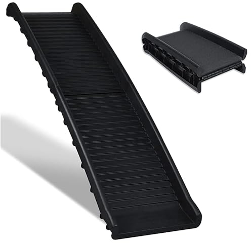 YUENFONG Hunderampe Hundetreppe Hundeautorampe aus Kunststoff, Klappbare Rampe mit Rutschfester Oberfläche, bis ca. 90kg belastbar, für Haustiere, Kleine Hunde, 156 x 40 x 9cm, Schwarz