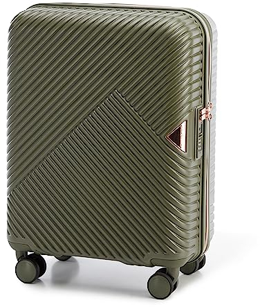 WITTCHEN GL Style Line | Reisekoffer Handgepäck Kabinengepäck Rollkoffer Hartschale aus Polycarbonat mit 4 Zwilling-Rollen Zahlenschloss Teleskopgriff GL Style Größe S Olivgrün