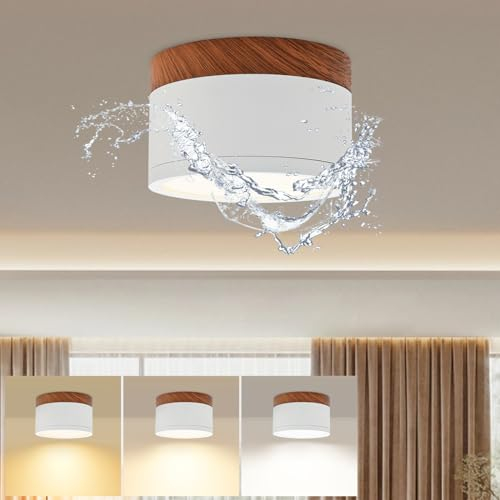 UR422 Deckenlampe Aufputz LED Deckenspot Aufbauspot - IP65 Badezimmer Weiß Holz Deckenleuchte Flach Dimmbar 12W 1100LM 3000K-6000K 230V Aufbauleuchte Spots Lampe für Flur Küche, Aluminium Rund, Ø11cm