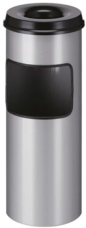 PROREGAL Runder Kombiascher mit feuerlöschendem Oberteil | 30 Liter, HxØ 64,2x24,3cm | Silber, Kopfteil Schwarz