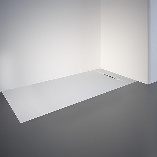 Schulte receveur de douche 150 x 70 x 3.2 cm, blanc effet pierre ultra léger (16.0 kg), rectangulaire, extra plat à poser ou à encastrer, bac douche, antidérapant classe B DIN 51097