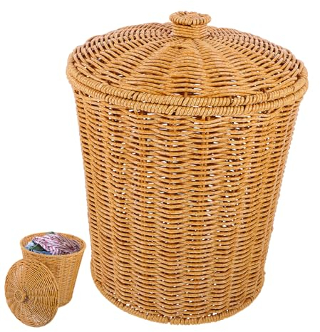 ifundom cesta de almacenamiento con tapa cesta de almacenamiento de yute cesto de ropa tejida juguete cesta con tapa cesto de ropa sucia de plastico cesta organizadora con cubierta basura