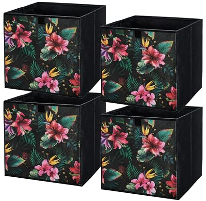 lavita Storage Box | Faltbare Aufbewahrung Boxen 31 x 31 x 31 cm | Schubladen-Organizer Box | Ordnungssysteme fr Kleidung | Kleideraufbewahrung & Organisation | 4 Stück Blumen