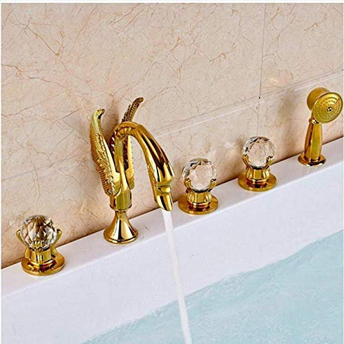 ZERAPH Weit verbreiteter, goldfarbener, polierter Waschtisch für Badezimmer, Wasserfall, Dusche, Wanne, Waschbecken, Deckmontage