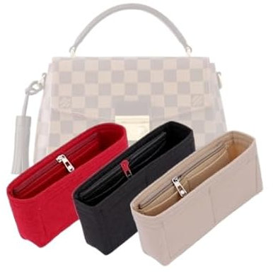 LinerLink Taschen-Organizer für LV-Croisette-Umhängetasche (25 x 17 x 9,5 cm (L x H x T), handgefertigter Tascheneinsatz, 2 mm Filztascheneinsatz, Damen-Handtaschenformer (Beige, Stil B: seitlicher