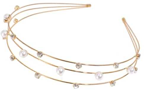 scicent Haarreif Dirndl Strass Perle Stirnbänder Glitzer Sparkly Fancy Golden Metall Headband Drei Reihen Slim Dünn Skinny Hart Haarbänder Tiara Haarhalter Kopfschmuck für Frauen - 23611