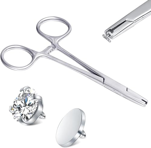 NIUSIMAN Pinze per piercing,3mm pinze Piercing bloccaggio per borchie e palline Pinze per piercing del corpo acciaio inossidabile Pinze per vite a sfera o strumento di svitamento-ganascia da 3 mm