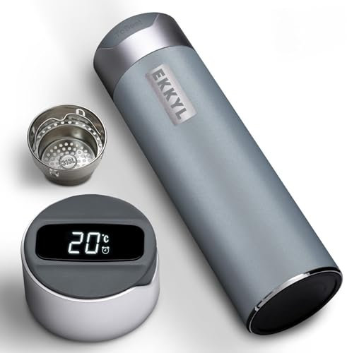 EKKYL Smart Watter Bottle - Borraccia in acciaio inossidabile di grado medico Sus 316L, a doppia parete e isolamento sottovuoto, a prova di perdite e senza BPA, ideale per bevande calde, zuppe, caffè