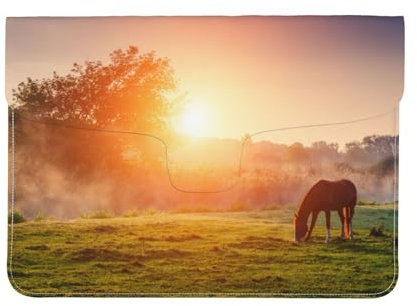Pferd in der Abenddämmerung, Laptop-Hülle aus Leder, Notebook-Tasche, Laptop-Hülle, Tablet-Aktentasche