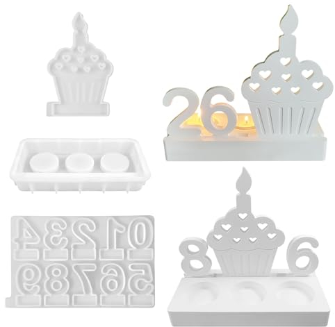 Silikonformen Gießformen, Silikonform Kerzenhalter, Silikonform Zahlen und Geburtstag Kuchen mit Sockel Gips Zum Gießen Gießformen Silikon Gießform Kerzenhalter Giessformen Silikon für Weihnachten