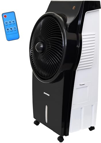 Syntrox Verdunstungskühler Wasser gekühlt Blowy | Ventilator | Wasserkühler, Ventilator mit Luftbefeuchter, 95 Watt, mit Rollen und Fernbedienung, Timer-Funktion